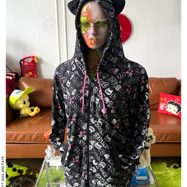 COLZA Graphic Pattern Ears Hood Zip-up