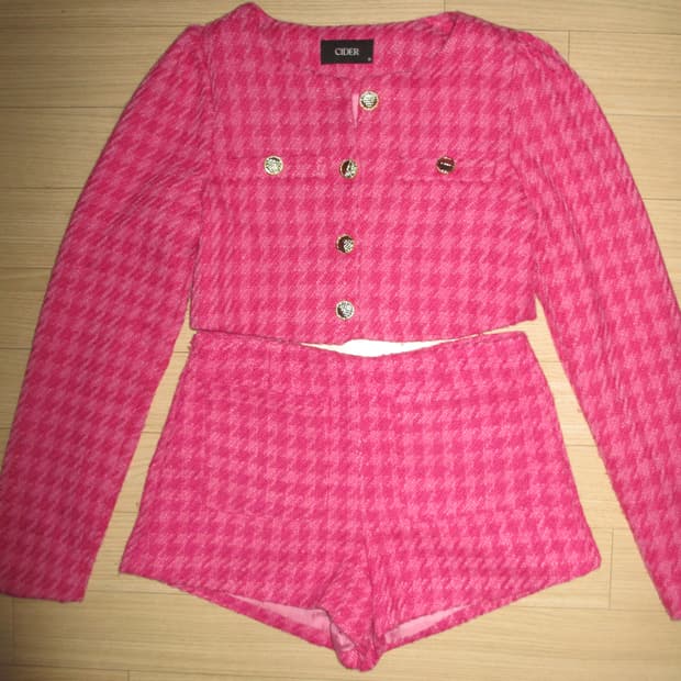 CIDER 핑크 하운즈투스 트위드 셋업