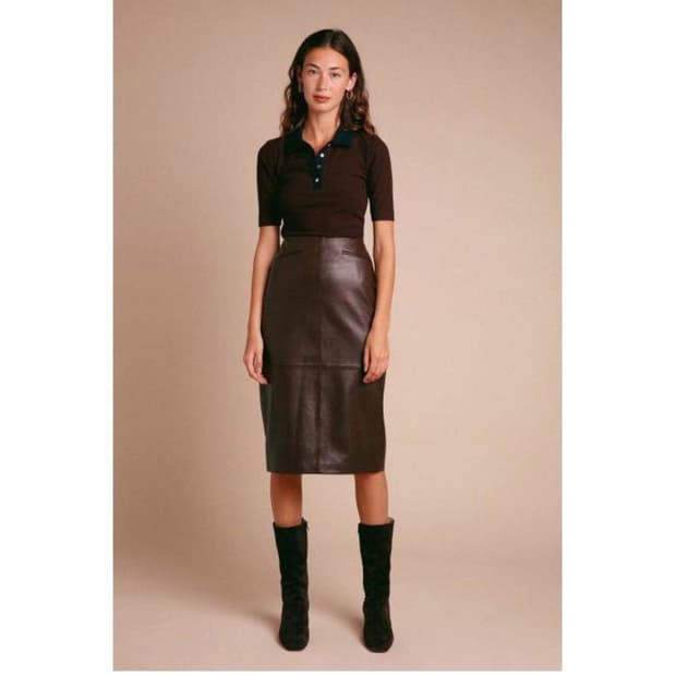 Rouje 루즈 가죽 미디 스커트