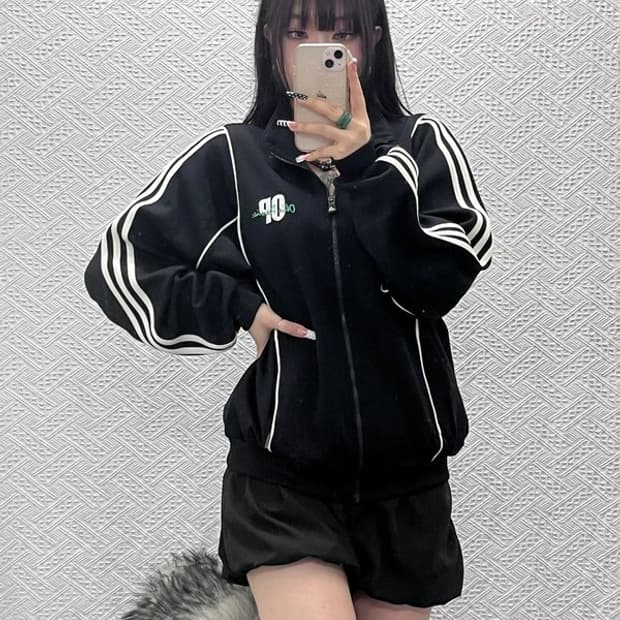 아디다스 올드스쿨 레트로 펑크 라인 져지 집업 L C10377