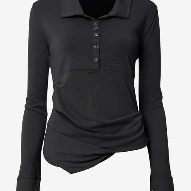 플레어업 드레이프 셔츠 롱슬리브 블랙 (택달린 새상품)