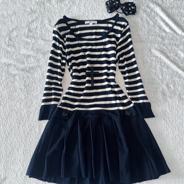 스트라이프 버튼 원피스 일본빈티지 y2k 모리걸 하구미 히메카지 갸루