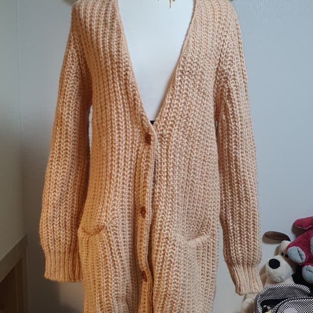 [빈티지] 루즈핏 롱 니트 가디건 피치핑크 뜨개가디건