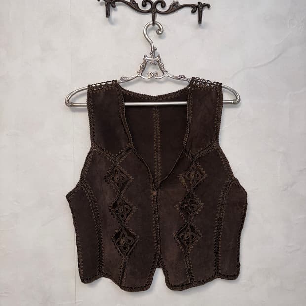 Dark brown suede bohemian crochet vest