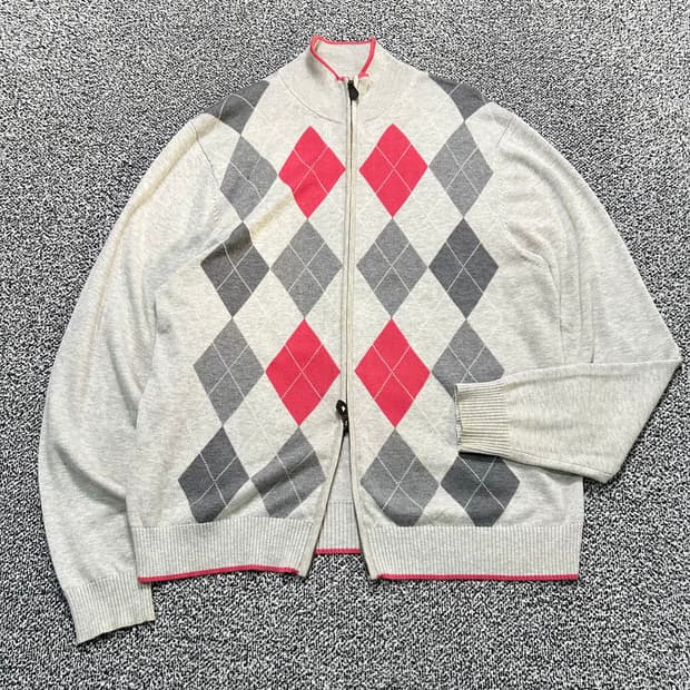 브룩스 브라더스 아가일 패턴 투웨이 집업 니트