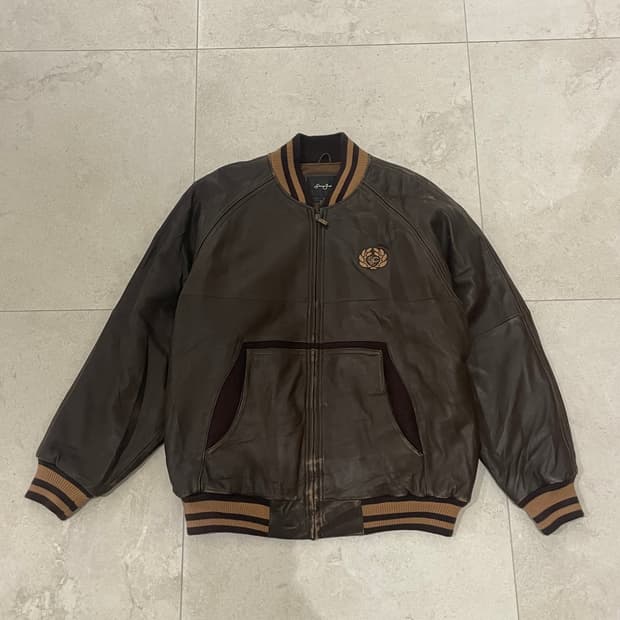 sean john 브라운 야구점퍼 가죽자켓 XL