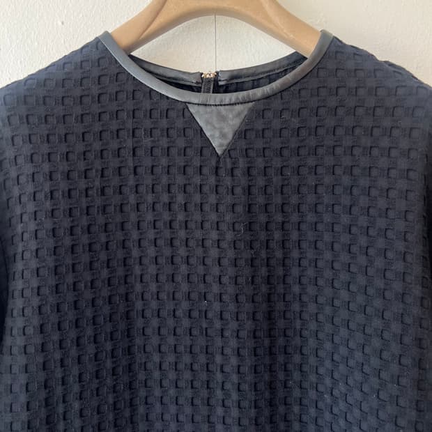 수입보세 여성 블랙 양가죽배색티셔츠 라운드티셔츠