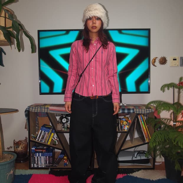 빈폴 핑크 스트라이프 셔츠