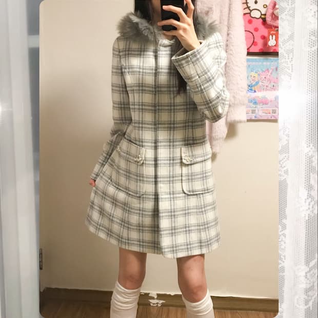 빈티지 퍼 체크 보석 코트 히메갸루 로걀 이시하라사토미 히메카지 헤이세이