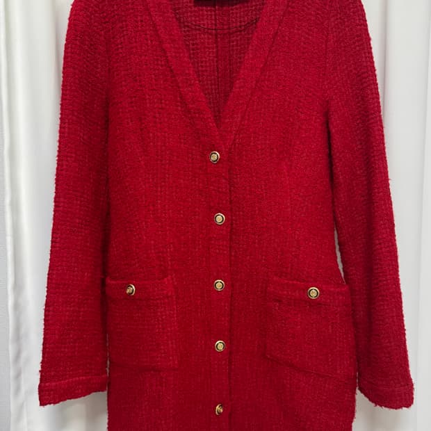 자라 레드 트위드 가디건