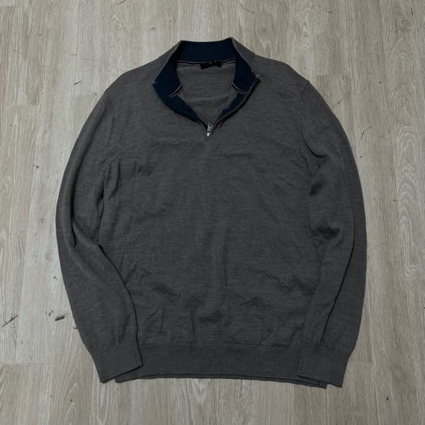 닥스 모직 배색 카라 반집업 니트 [브라운] XL/105