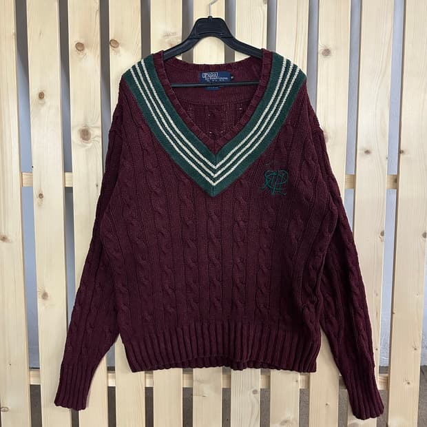 (L) 폴로 랄프로렌 80s 크리켓 버건디 니트