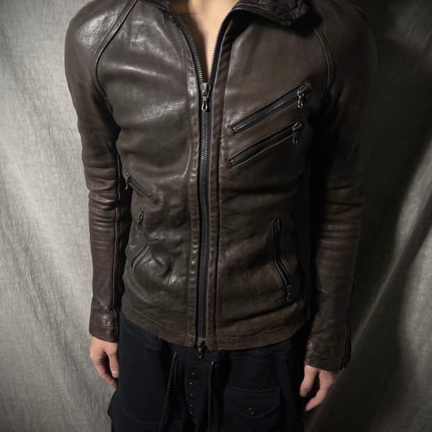 JULIUS Leather High-Neck Jacket 