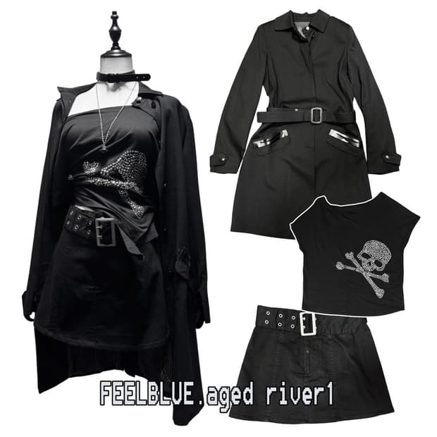 Skull Stud Top & Belt Skirt Gothic Set