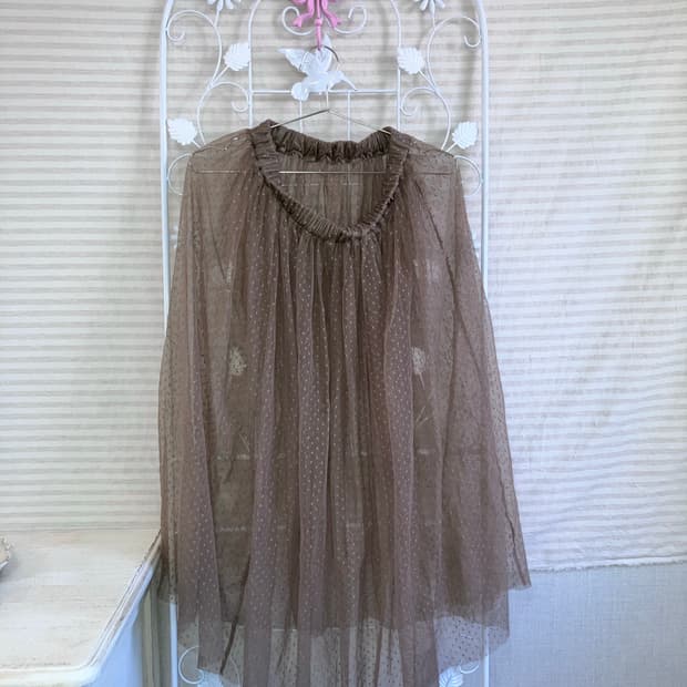 빈티지 베이지 시스루 도트 스커트 y2k 스트릿 갸루 펑키 일본빈티지