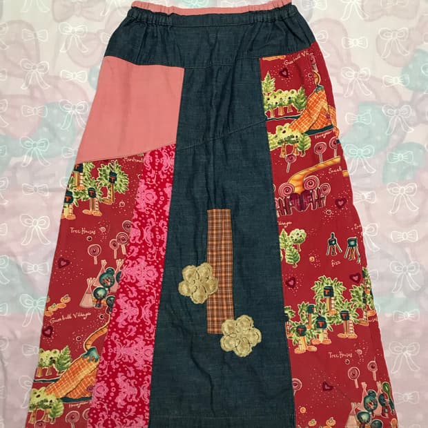 패치워크 데님 하구미 치마 모리 할모리