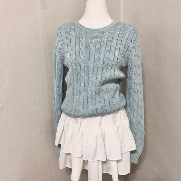 폴로 연하늘 꽈배기 니트 S