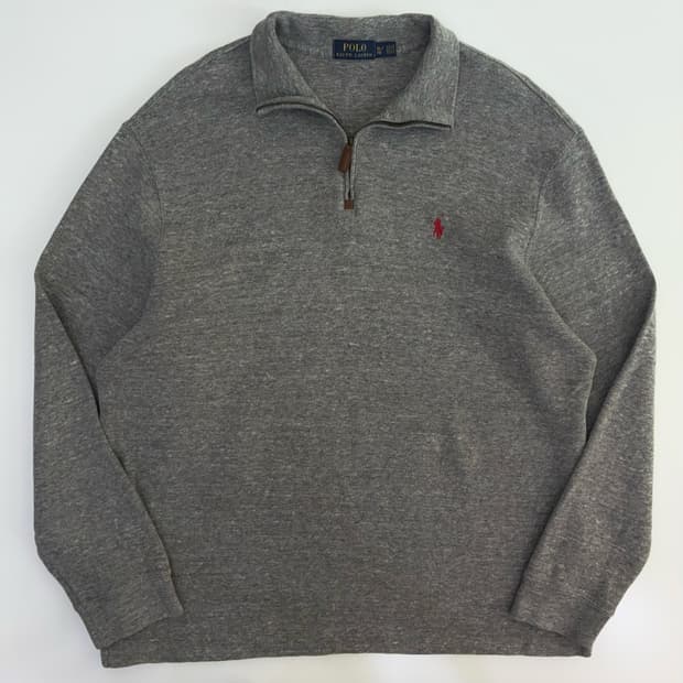 Polo  폴로 랄프로렌 자수 코튼 그레이 반집업 니트  