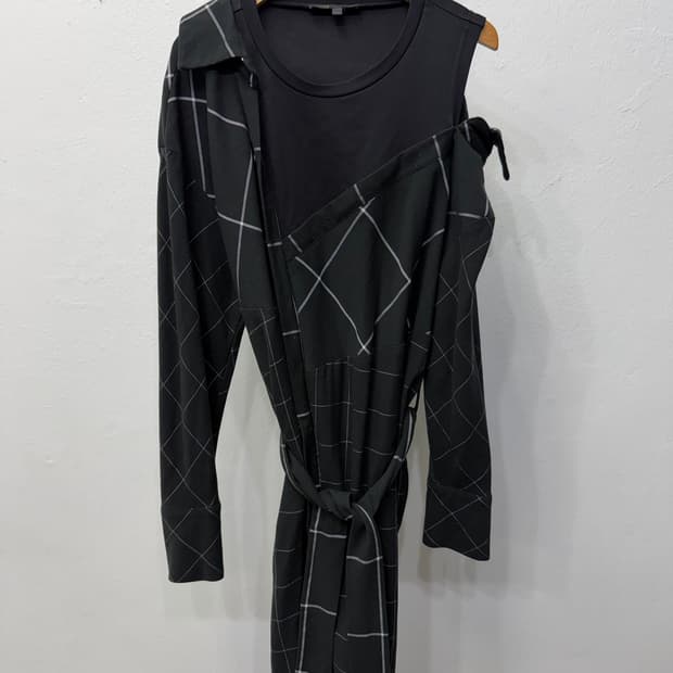 정품) 마쥬 블랙 체크 롱 셔츠형 절개 롱 원피스 1 