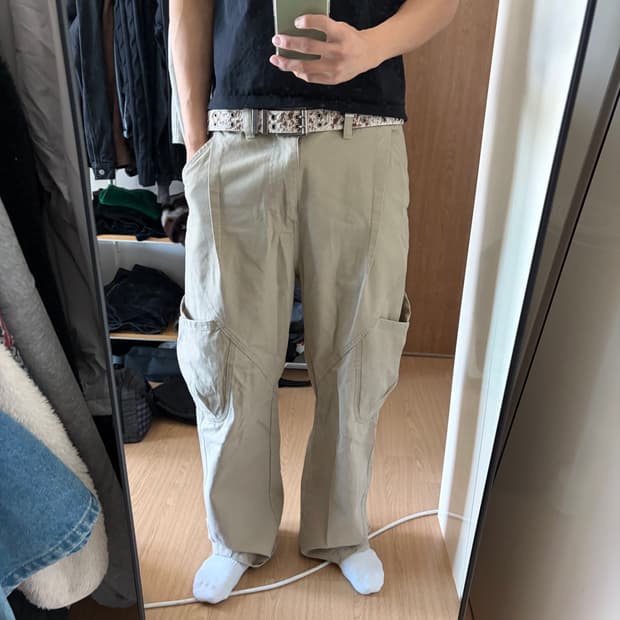 슬로우애시드 아웃 포켓 핀턱 팬츠 베이지