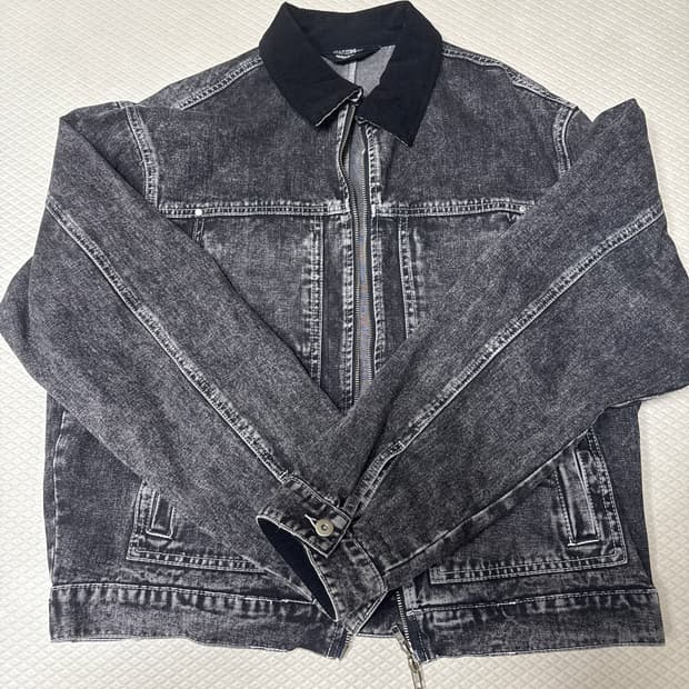 코듀로이 카라 데님 집업 워크 자켓(light gray)