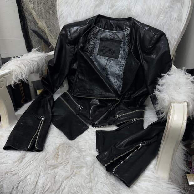 Unknown asymmetry zipper lamb skin jacke