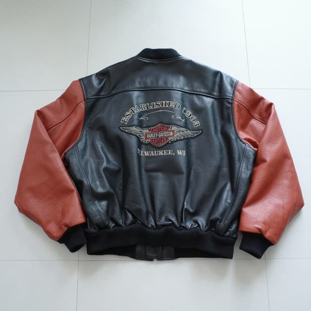 90s 할리데이비슨 정품 올드스쿨 가죽 바시티 자켓 XL