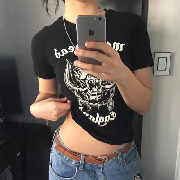 H&M 갸루 락펑크 스컬 딱붙핏 반팔티
