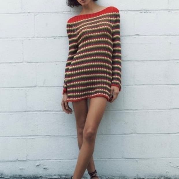 자라 스트라이프 크로셰 니트 원피스 S