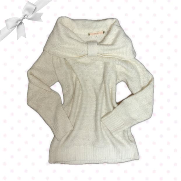 핑크어도브 화이트아이보리 리본 오프숄더 니트 히메갸루 탑상의