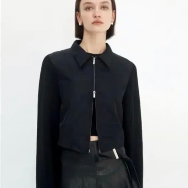 트리밍버드 니트 슬리브 크롭 자켓