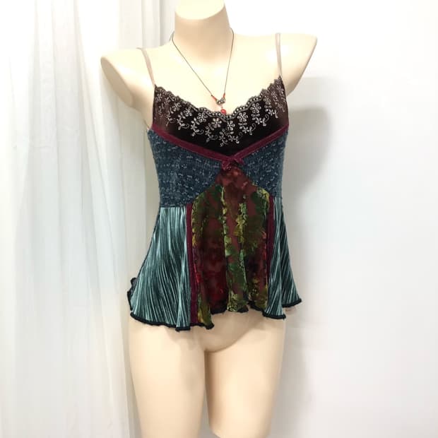 oriental floral velvet patchwork 나시