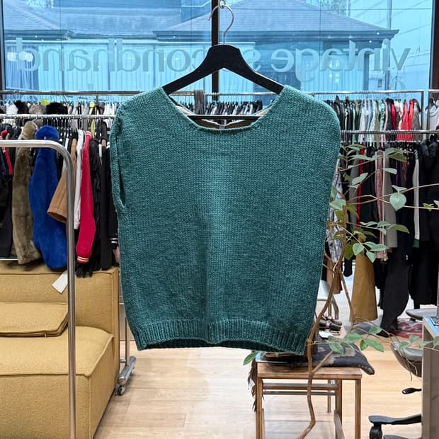 드리스 반 노튼 그린블루 메리노 울 백 지퍼 니트 베스트