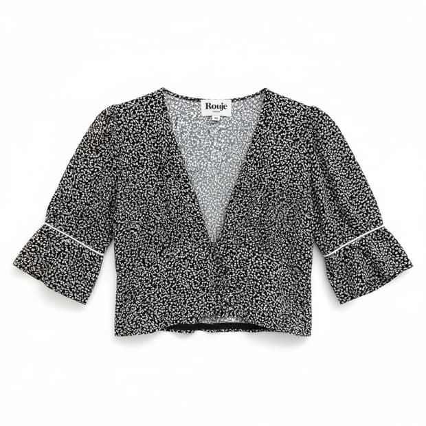 Rouje 루쥬 블랙 플로럴 블라우스 36