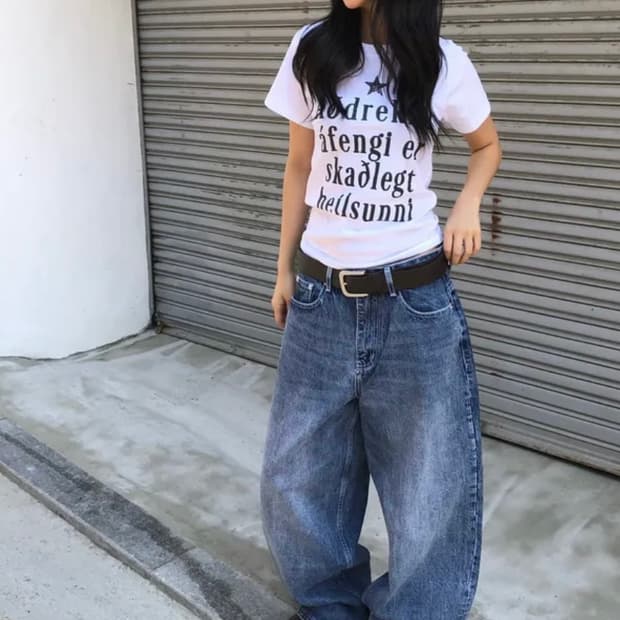 커브드핏 블루 데님팬츠