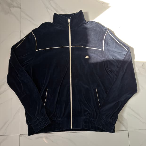 셀린느 트리오페 벨벳 트랙 져지 자켓 L 네이비