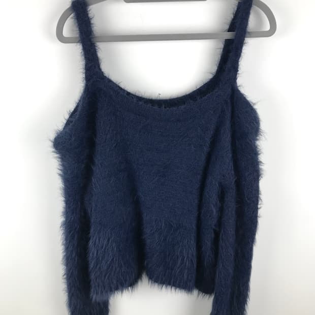 오네갸루 네이비 앙고라 오프숄더 니트 y2k 빈티지 맨투맨 남색 블루코어