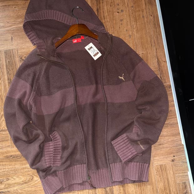 푸마 스트라이프 니트 후드집업