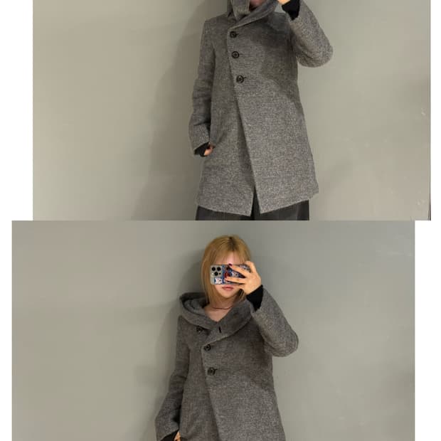 big hood side button detail coat 