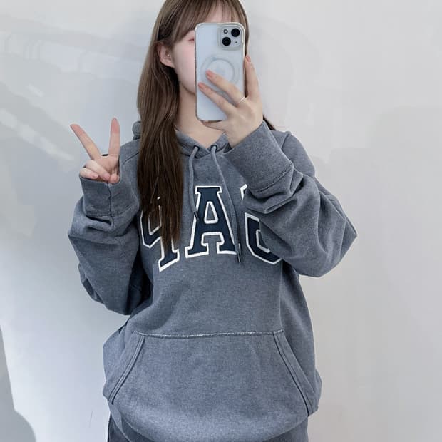 갭 그레이 빅로고 후드