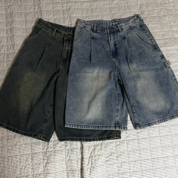 바이오워싱 카펜터 버뮤다 데님 팬츠