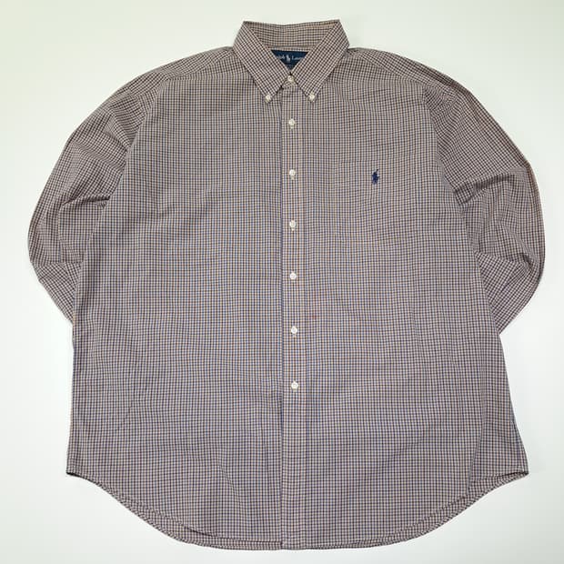 CL765 XL 폴로 90s 오렌지 네이비 마이크로 체크 버튼다운 셔츠