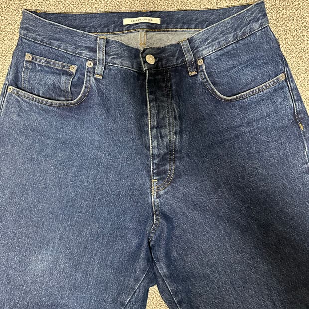 선플라워 와이드 트위스트 데님 팬츠 (린스 블루 32 size)