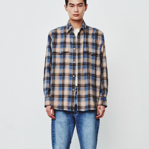 아트이츠액트 웨스턴 체크 셔츠 블루 m
