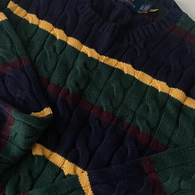 폴로 스트라이프 케이블 니트