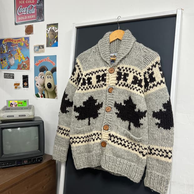 Kanata Vintage 빈티지 캐나다 코위찬 버진 울 니트 가디건