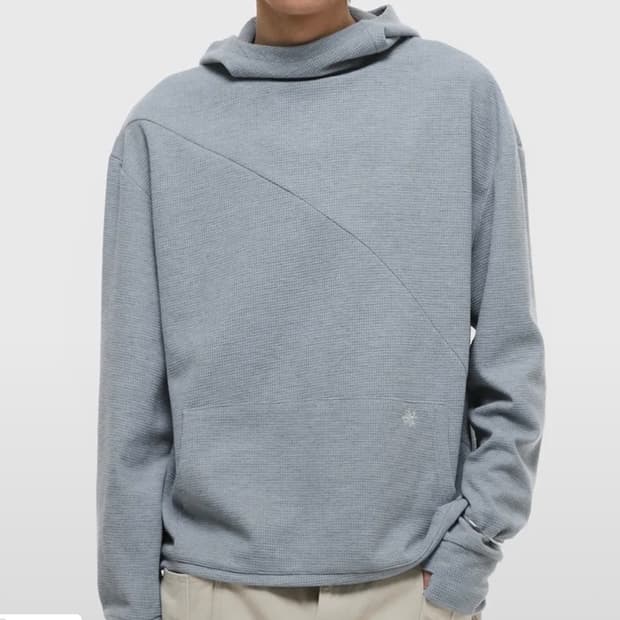 디앤에스알 와플 후디드 핑거홀 롱슬리브 블루그레이