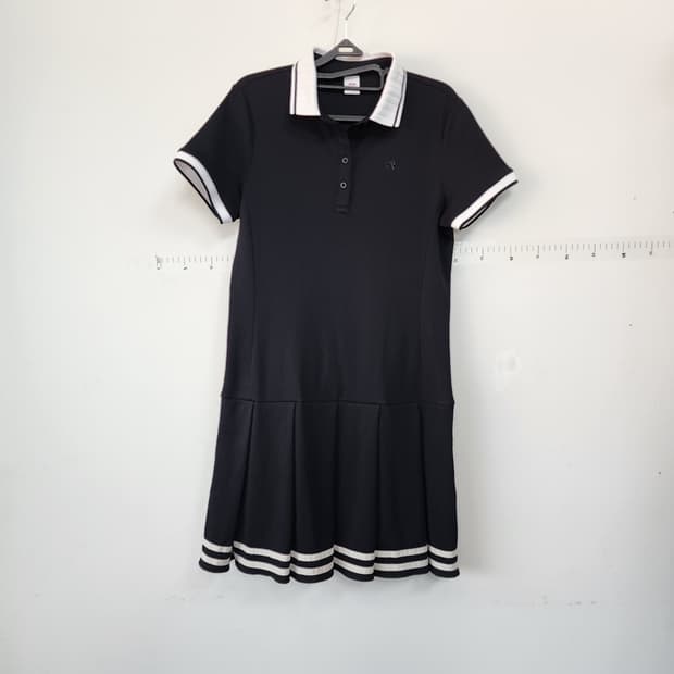 JDX 카라 반팔 플리츠 원피스 블랙