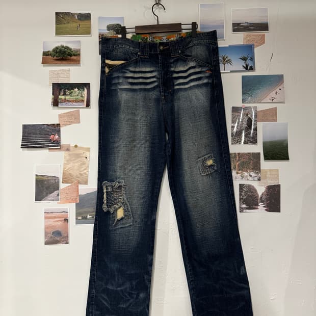 워싱 데님 팬츠