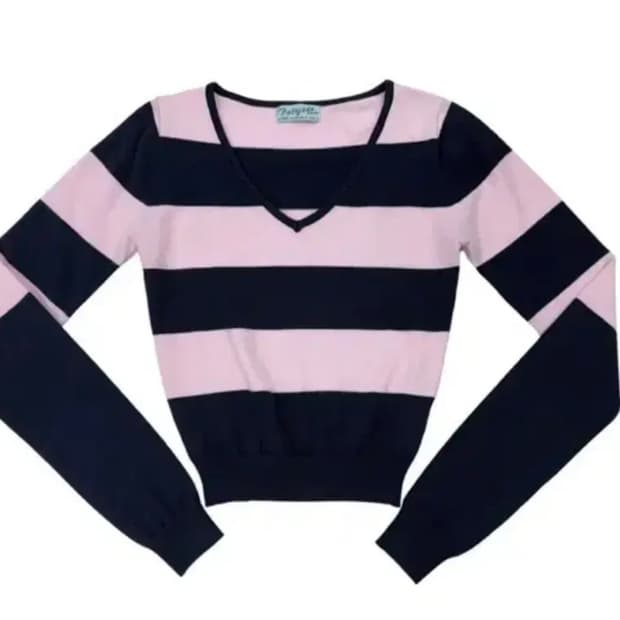 페일제이드 스트라이프 브이넥 니트 핑크네이비